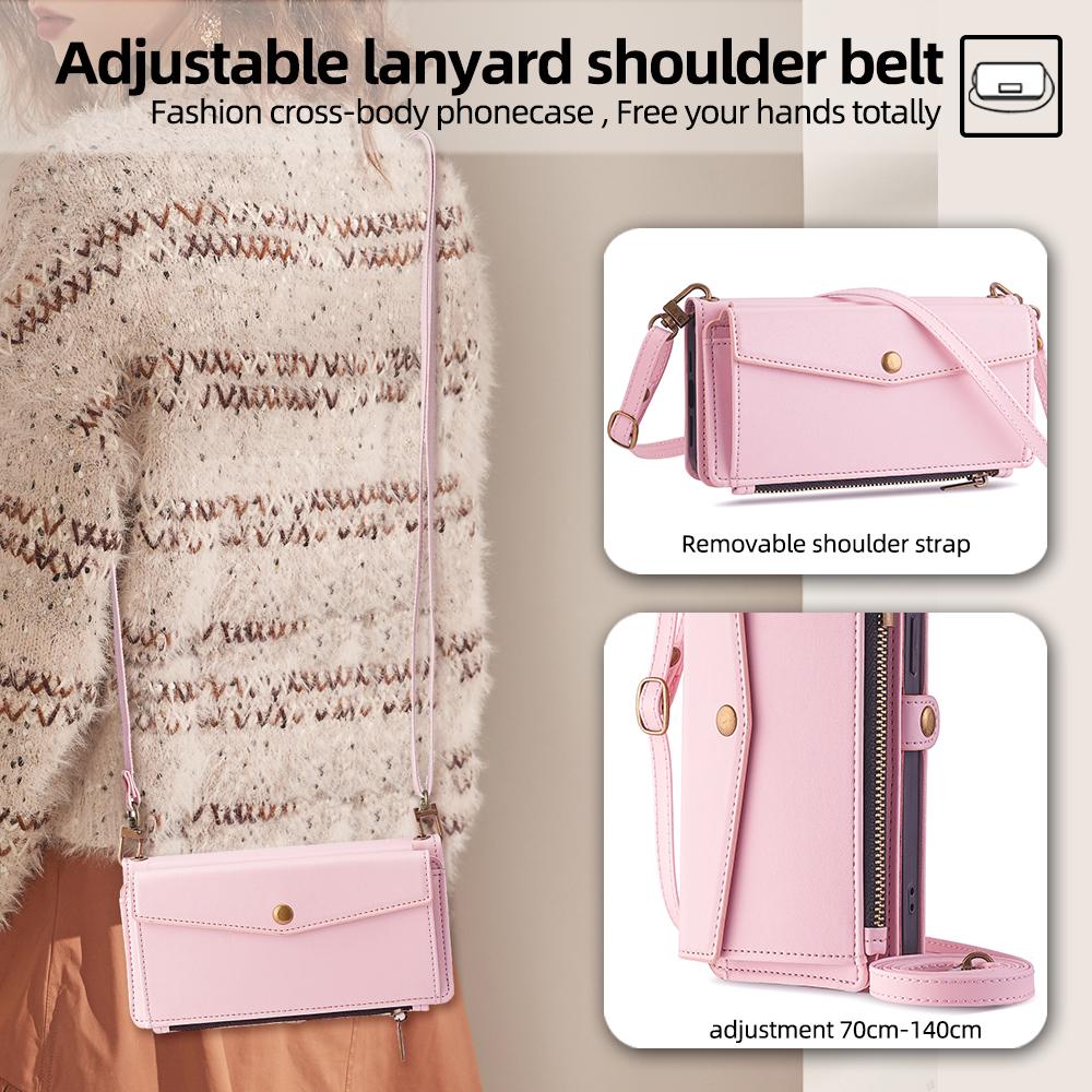 For TCL 505 Case Card Holder Zipper Wallet Folding Stand Leather Phone Cover with 2 Straps