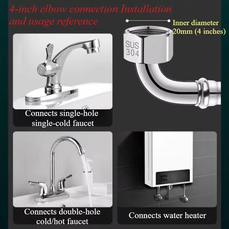 New 1pcs 20-200cm Stainless Steel Braided Flexible Hose Household Water Heater Toilet 90° Bend Pipe Elbow Water Inlet Pipe