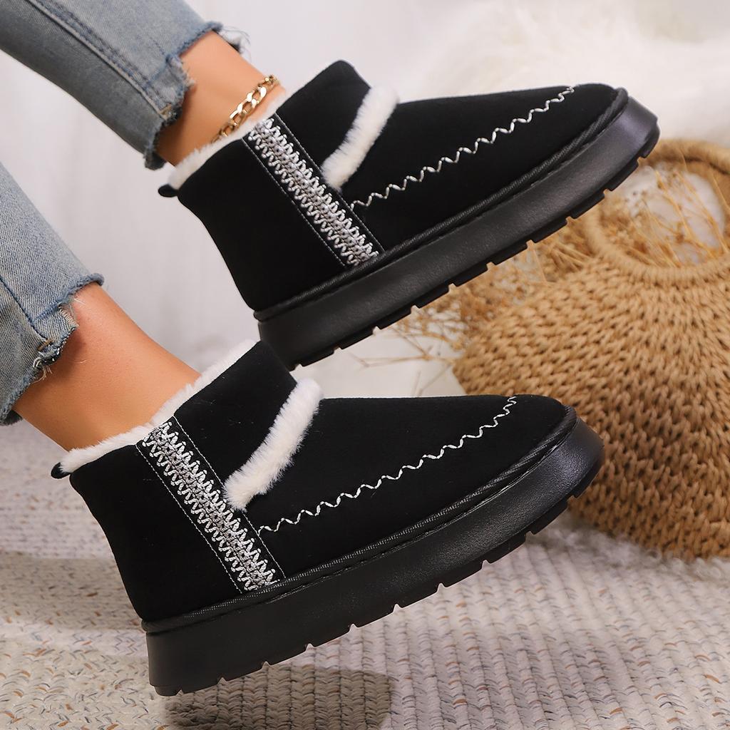 Lace-Trimmed Ethnic-Style Fashion Snow Boots for Women Half-Slip-On Design for Fall/Winter Indoor & Outdoor Use Plus Size Cotton Boots
