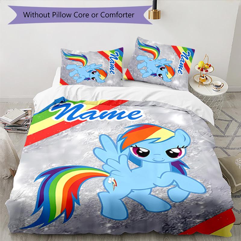 3pcs My Little Pony1 Cover Set - Personalized Name, HD Printed Bedding with 1 Cover and 2 Pillowcases - Perfect for Home Decor, Easy Care