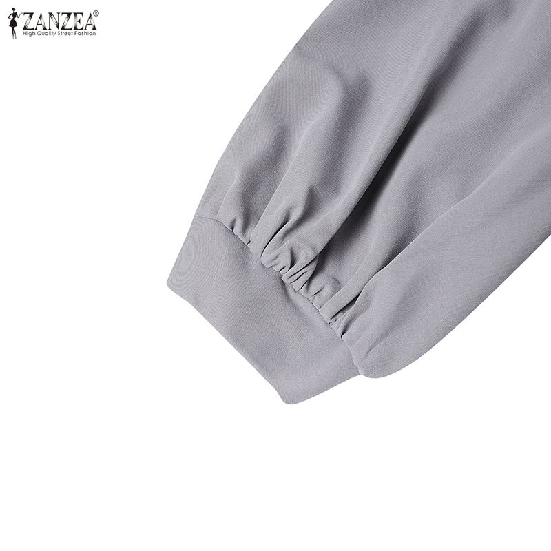 ZANZEA Women Casual V-Neck Loose Long Sleeve Solid Long Dress