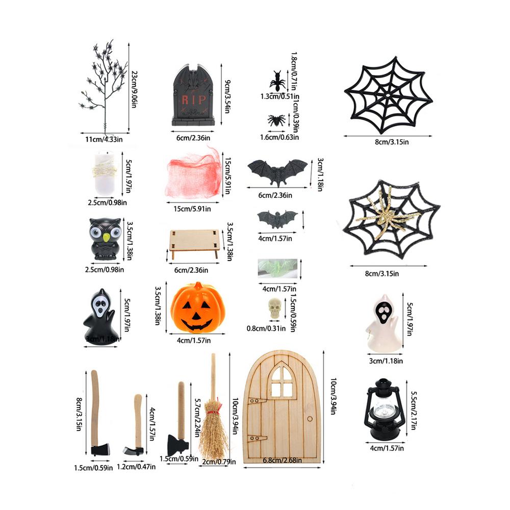 Halloween Miniature Ornament Pumpkin Resin Figurines Ornaments With String Light Halloween Garden Adornments Ghost Doll Miniatur