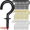 100pcs Screw Hooks Cup Hook Shouldered Screw Hanging Heavy Duty Cup Extend A Holders Wood Securing Light Home Storage Racks