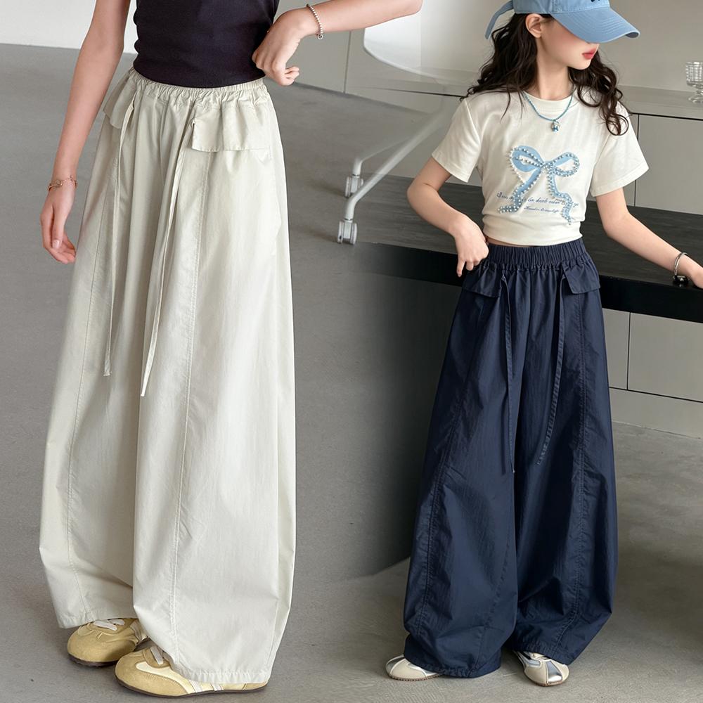 Girls' 2026 New Summer Korean Edition Elastic Waist Wide Leg Pants Cotton Thin Casual Pants Relaxing Air Ball Pants