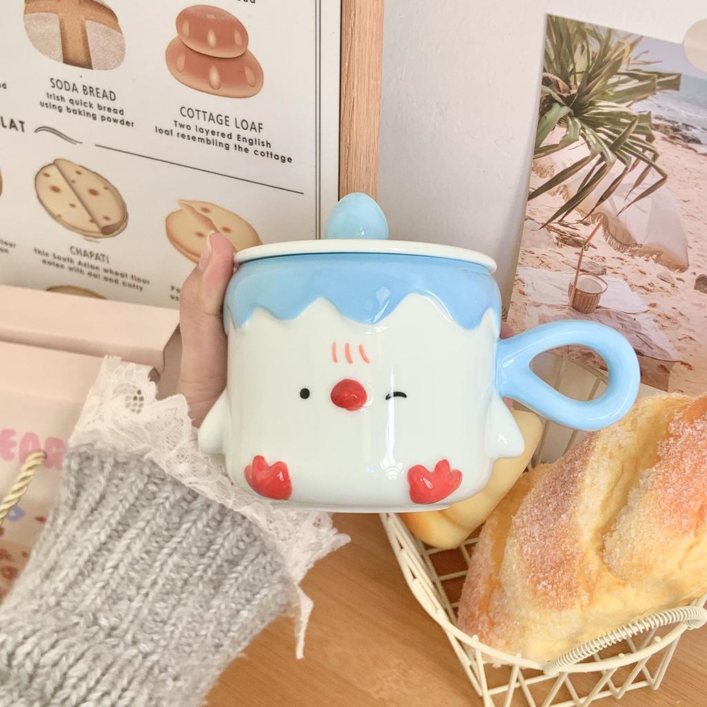 Mug with Lid Cute High Looking Ceramic Cup Home Breakfast Cup Couple Water Cup Birthday Gift for Girls