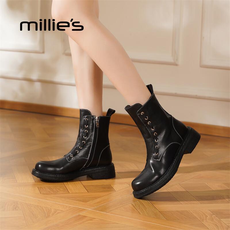 Millies Women s Flat Leather Motorcycle Martin Boots 38