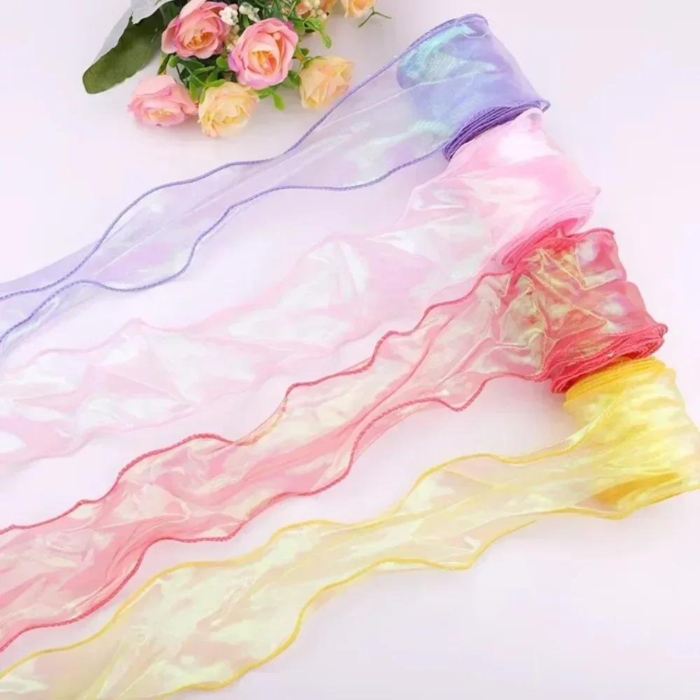 40MM 10 Yards Fishtail Yarn Bead Ribbon Gradient/Pleats/Magic/Gold Edge Reflective Iridescent Wavy Edge Ribbon Gifts Packaging