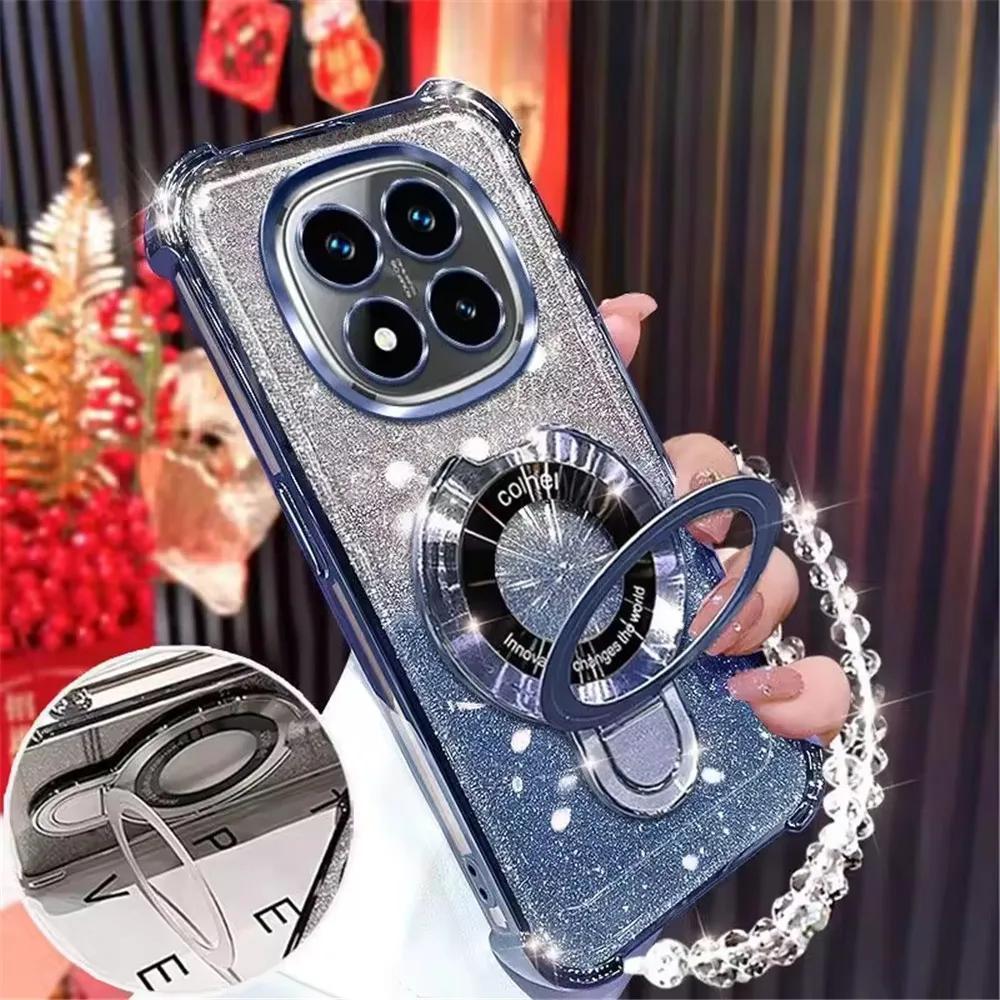 Glitter Shockproof Soft Phone Case For Samsung S25 S24 S23 S22 S21 S20 Plus FE Ultra S25Edge Crystal Bracelet Phone Holder Cover