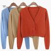 Women Spring Sweater Coat V Neck Long Sleeves Solid Color Single-breasted Cardigan Lady Thermal One Size Knitted Cropped Female Clothes