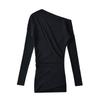 American vintage off-shoulder asymmetrical long-sleeve dress for women, new autumn pure and alluring spicy girl waist-cinching slimming pencil skirt
