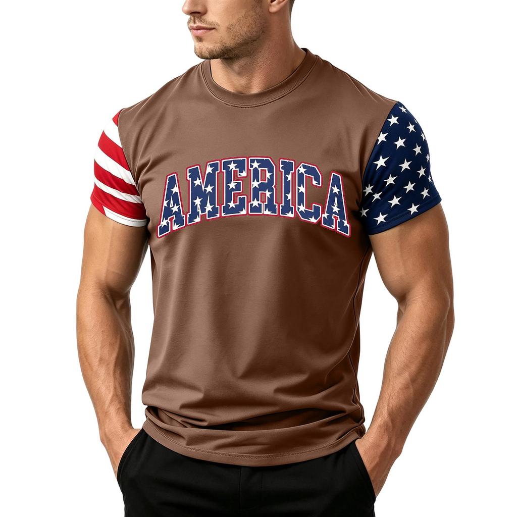 Men's Independence Day Flag Print Short Sleeve T-Shirt, Loose Casual Daily Summer Tops