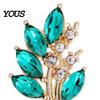 High-cut Transparent Brooch Pin for Women, Marquise Shape Olive Branch Design Vintage Style Rhinestone with Rhinestones, Metal Base Lapel Suits Coats