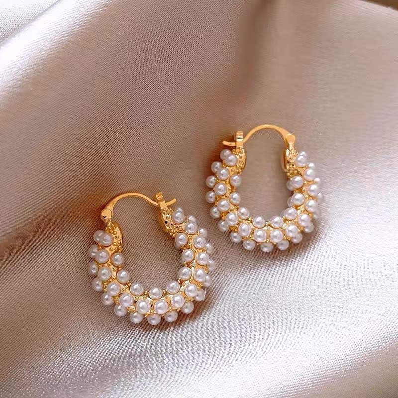 

Vintage Gold Color Irregular Pearl Earrings For Women Elegant Metal Hollow Flower Basket Personality Earrings Wedding Zircon