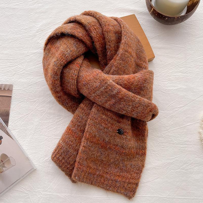 Blue Soft Waxy Wool Knitted Scarf Men's and Women's Autumn and Winter Warm Wool Scarf Cold Protection Cervical Spine