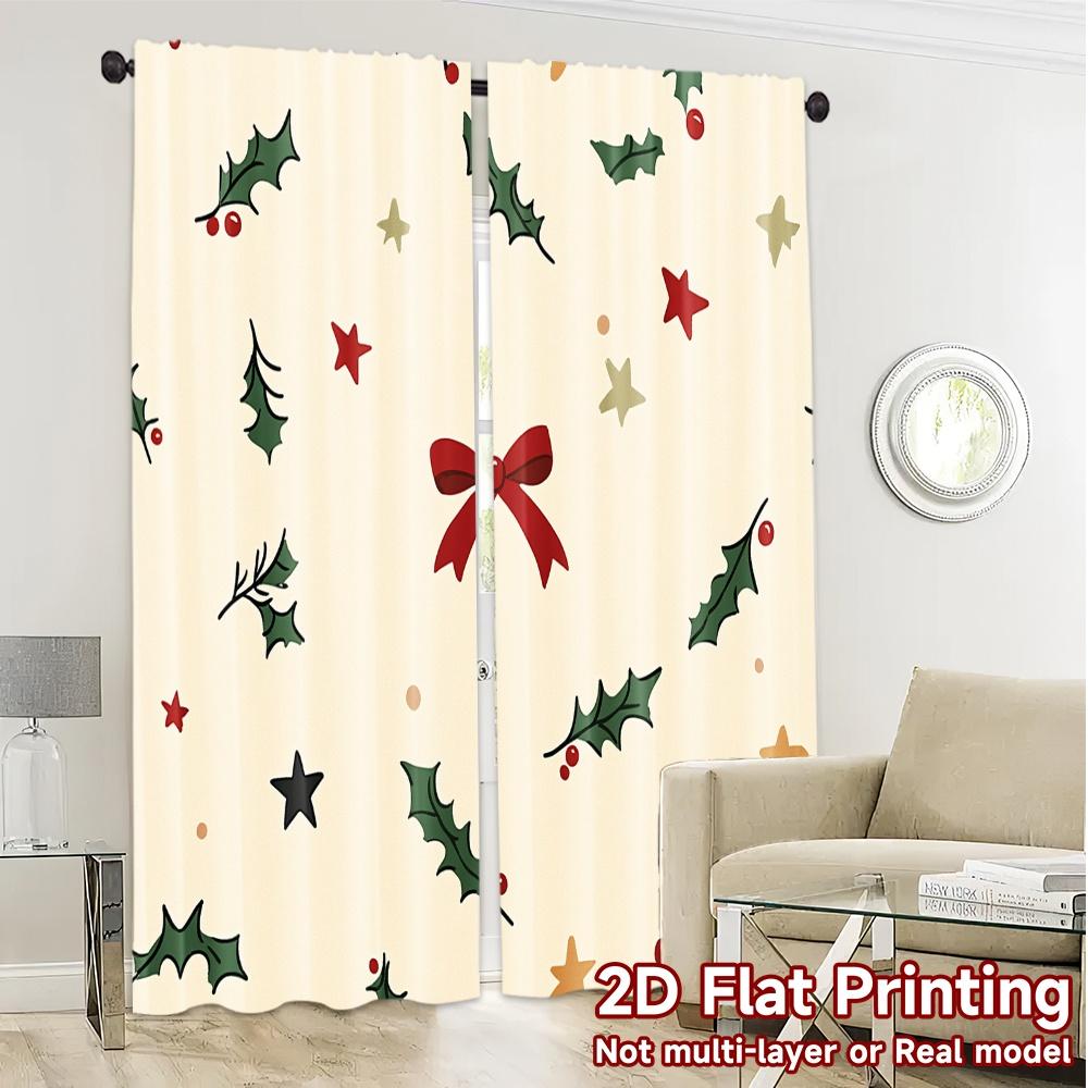 2pcs,Curtains Christmas Berry Twig Star (2) Chic Contemporary Curtains Versatile 100% Polyester Curtains Decorations Suitable