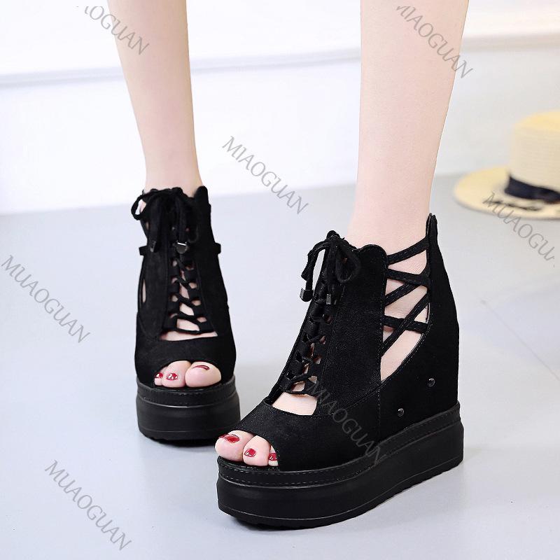 Summer Women's Wedges Botttom Sandals 12cm Super High-heeled Wedge Heels Platform Roman Shoes New Fashion High Heel Pumps