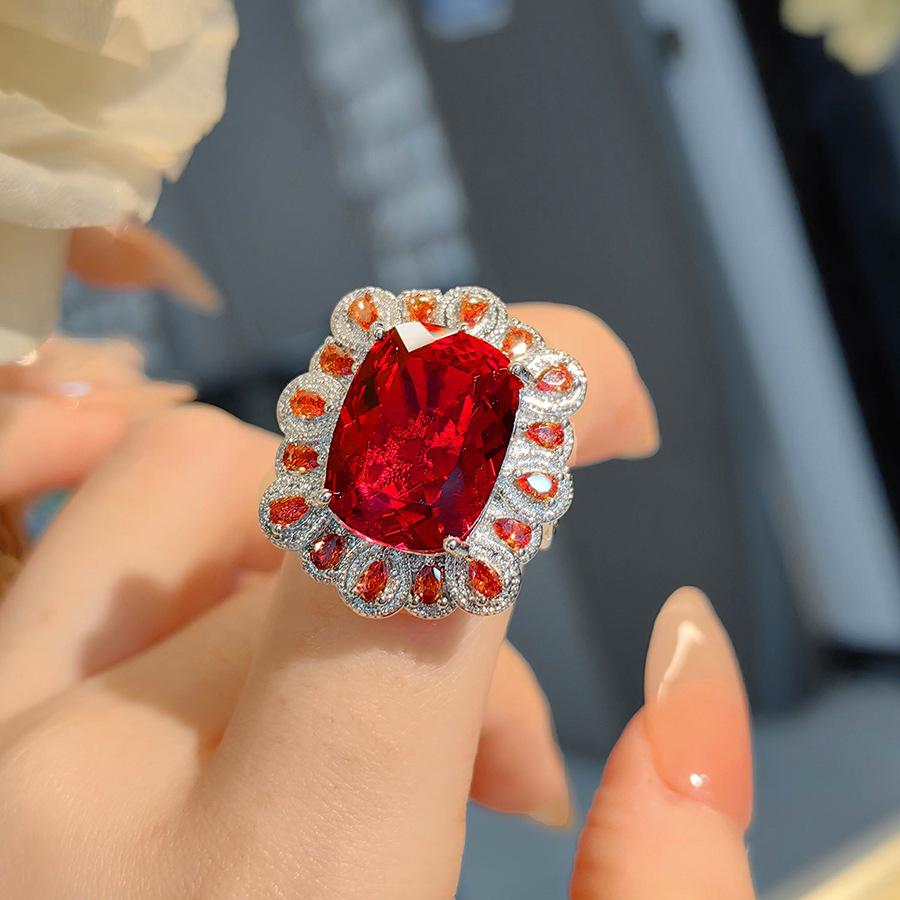 Simulation Royal Blue Treasure Pendant Necklace Pigeon Blood Red Earrings Set Emerald Female Stud Earrings Zircon Ring