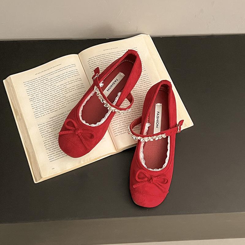 Korean version of the design sense bow flat bottom shallow mouth Mary Jane shoes women's 2025 summer new versatile exquisite small leather shoes