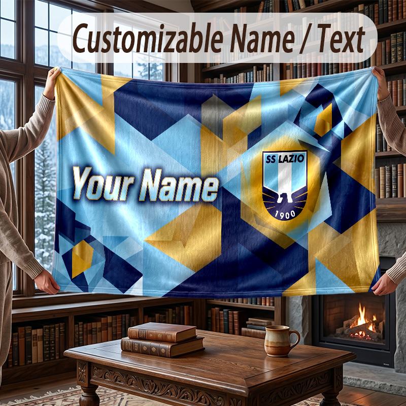 Custom Name Flannel Throw Blanket Lazio FC Pattern Warm Home Decoration