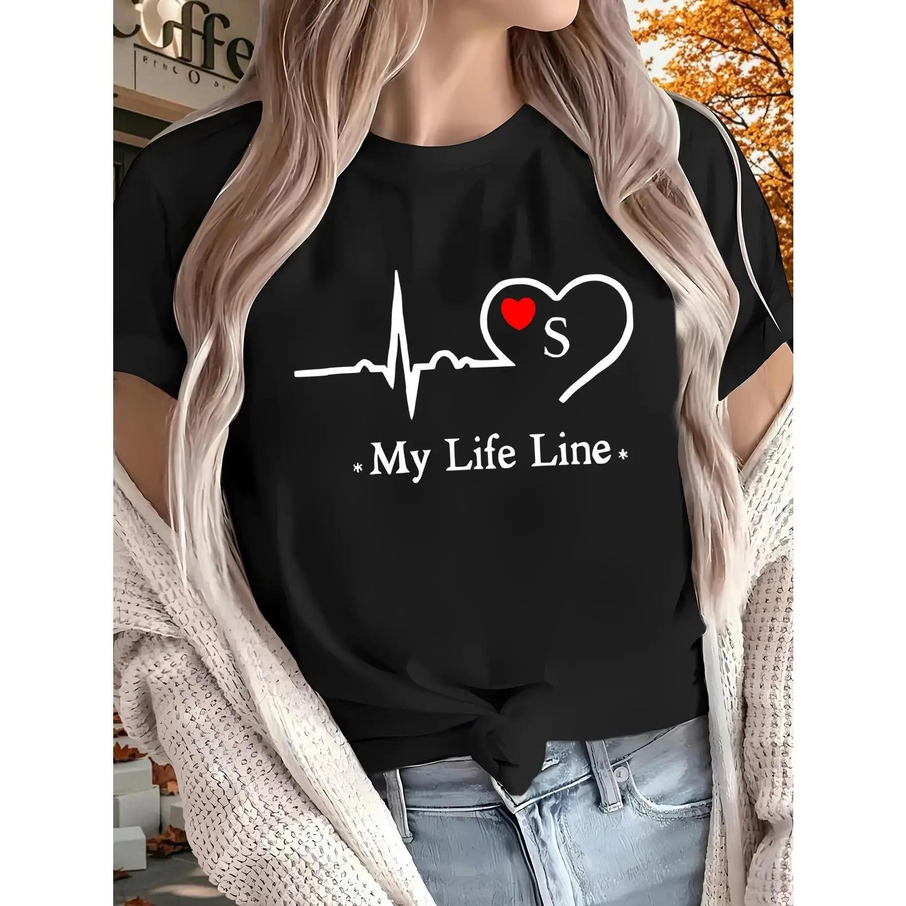 

Suitable All Seasons Suitable Outdoor Home Sportswe New Womens Printed T-shirt for Valentines Sleeve S