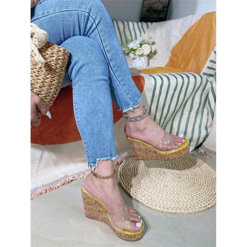 Fashion Female Shoes Slippers Soft Low Slides On A Wedge Beige Heeled Sandals 2025 Comfort Black Gold Casual Silk Buckle Strap Scandals