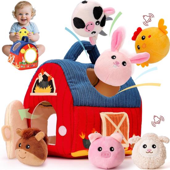 Baby Plush Farmhouse Toy Set with Stuffed Farm Animals Toddlers Boys