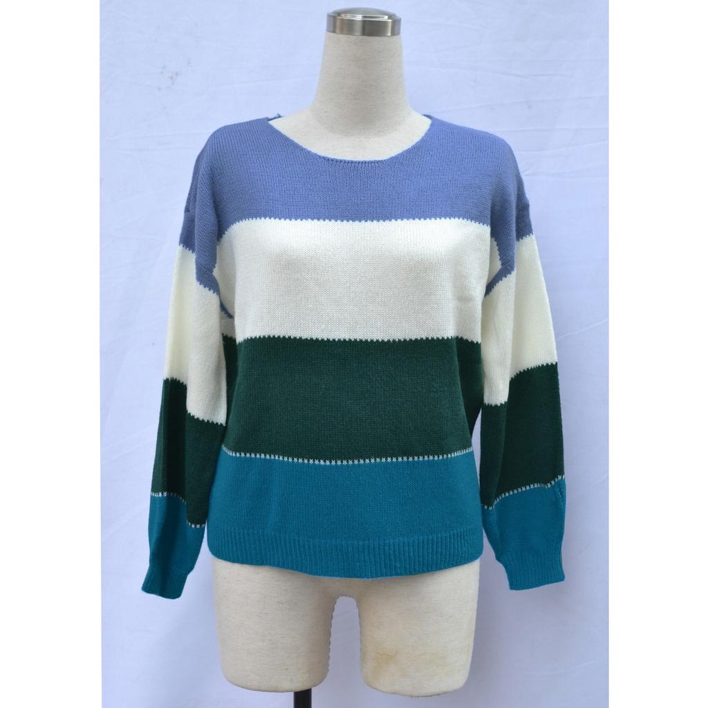 2025 Spring New Sweater Color Matching New Round Neck Medium and Long Loose Knitted Large Size Sweater
