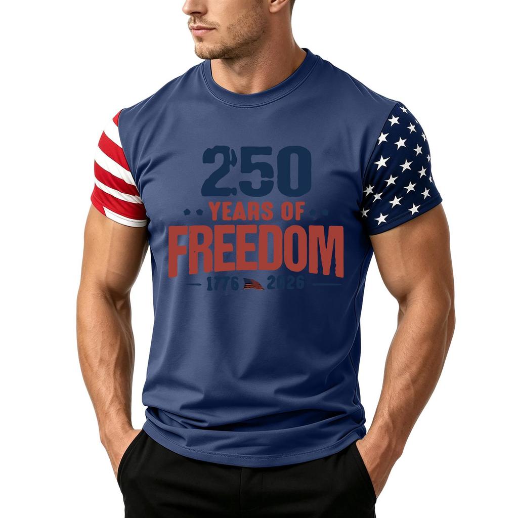 Men's Independence Day Flag Print Short Sleeve T-Shirt, Loose Casual Daily Summer Tops