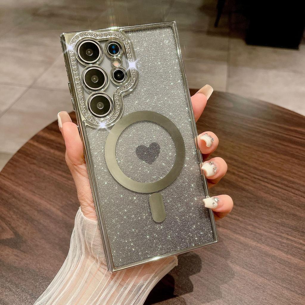 New Samsung S24 Ultra Magnetic Phone Case Gradient Glitter S23plus Rhinestone Love S22 Protection Case