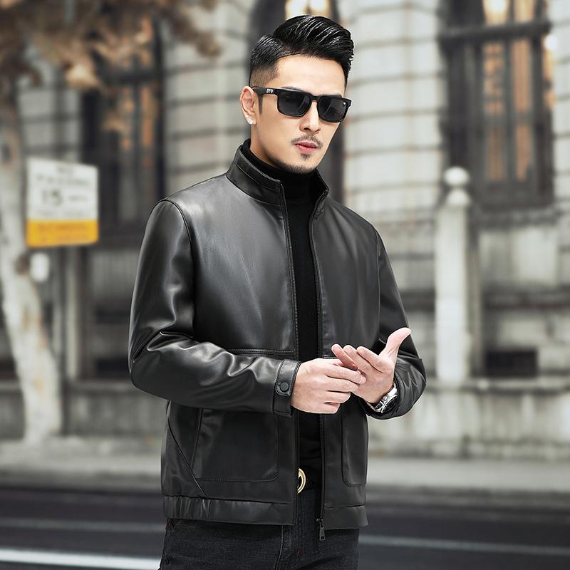 Neue Schaffell Leder Mantel männer Frühling und Herbst Baseball Kragen Leder Jacke männer Dünne Weiche Leder Mantel Trend