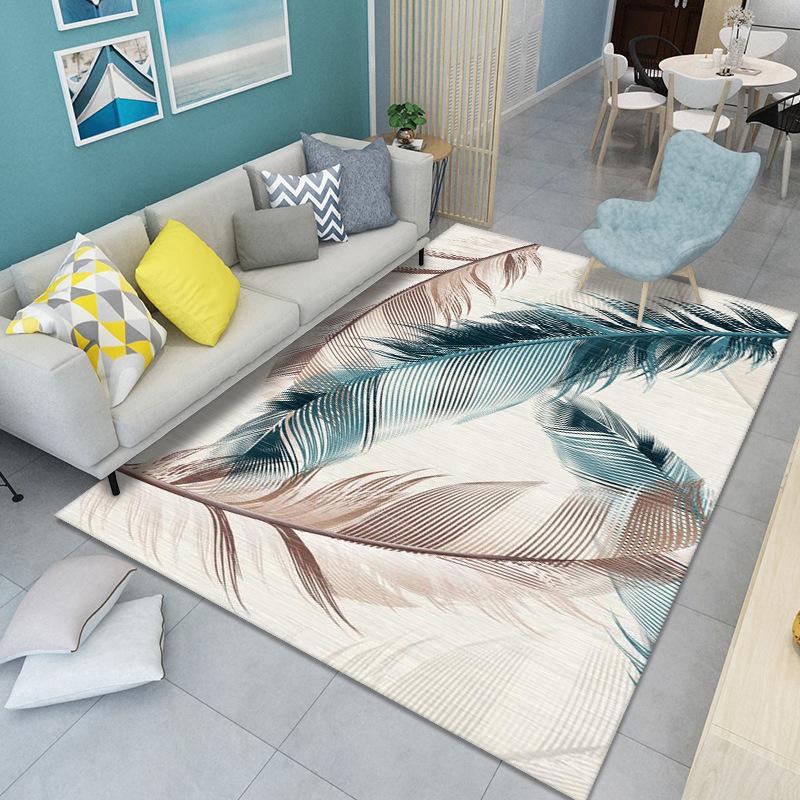 WTEMPO Feather Print Carpet Living Room Large Area Anti-Slip Carpet Bedroom Room Bedside Blanket Home