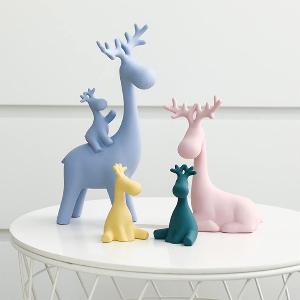 Reinfamilie-statue for hjemmedekor | Resin-figursett (Pakke med 4 stk.,)
