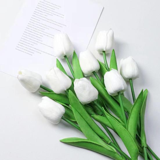 10 Pcs Artificial Tulip Flowers Faux PU Tulip Bouquet with Long Stem Real Touch Flower Arrangement for Wedding Table Centerpiece Mother's Day Spring