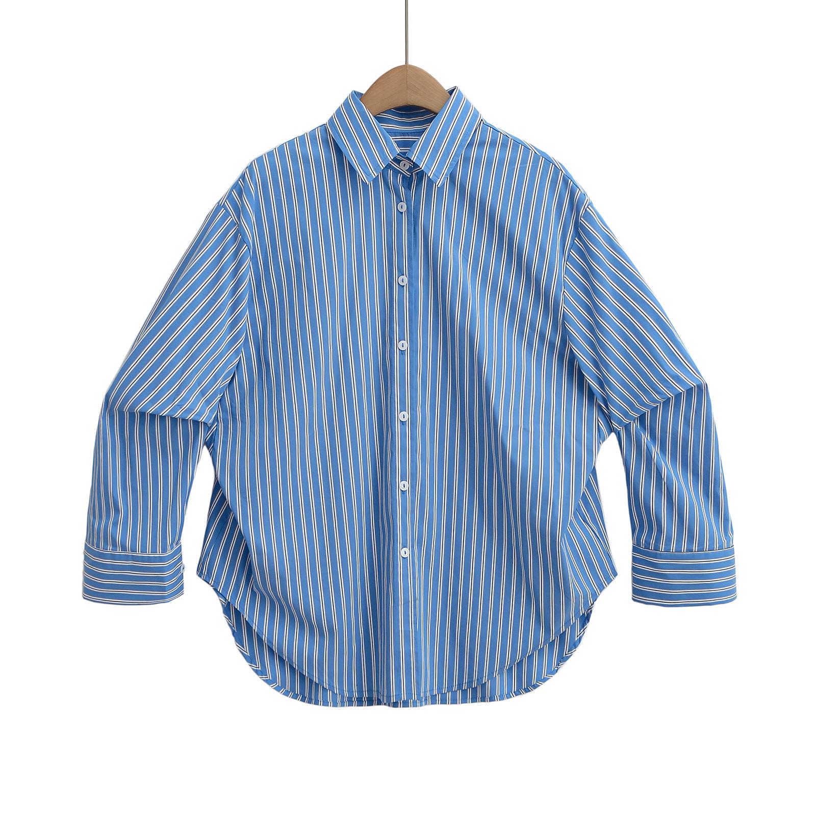 

Spring/Summer 2025 Women s Casual Loose Striped Shirt - Lazy Style & Chic S синий