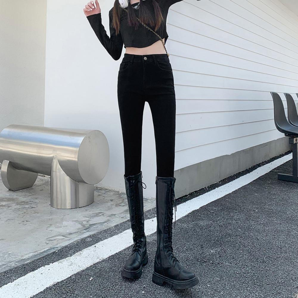 

Xiaoxiangfeng small-footed jeans for women with high waist and thin body 2025 autumn and winter new slim-fit jeans slim-fit 26 чорний