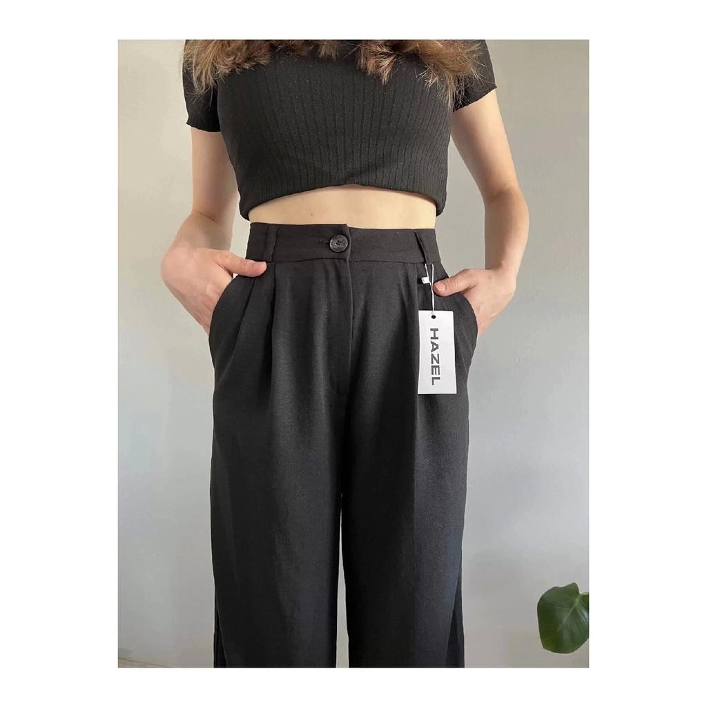 Women's Oil Green High Waist Linen Palazzo Pants