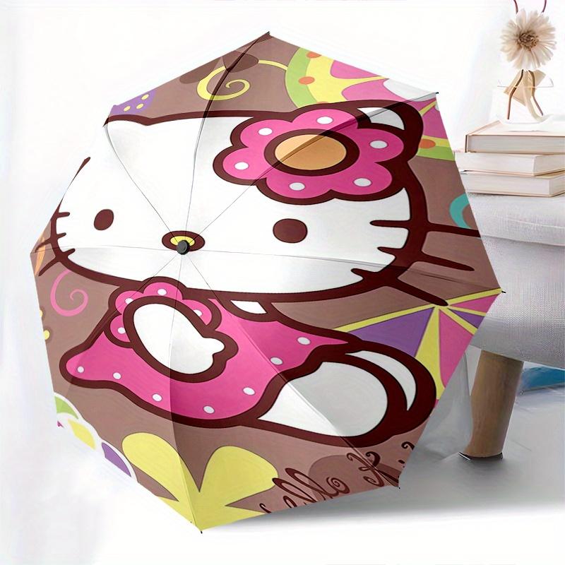 Hello Kitty,Floral Automatic Folding Umbrella-Simple 8-Rib Design, Bright Cartoon Pattern, Durable Iron Frame, Suitable For Travel, Outdoor,