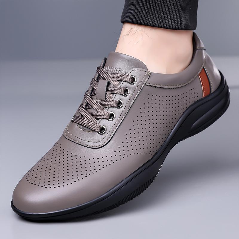 2026New Mens Casual Leather Walking Shoes Retro N-Slip Wear-Resistant Workwear Shoes Hollow Out Casual Soft Sole Leather Shoes