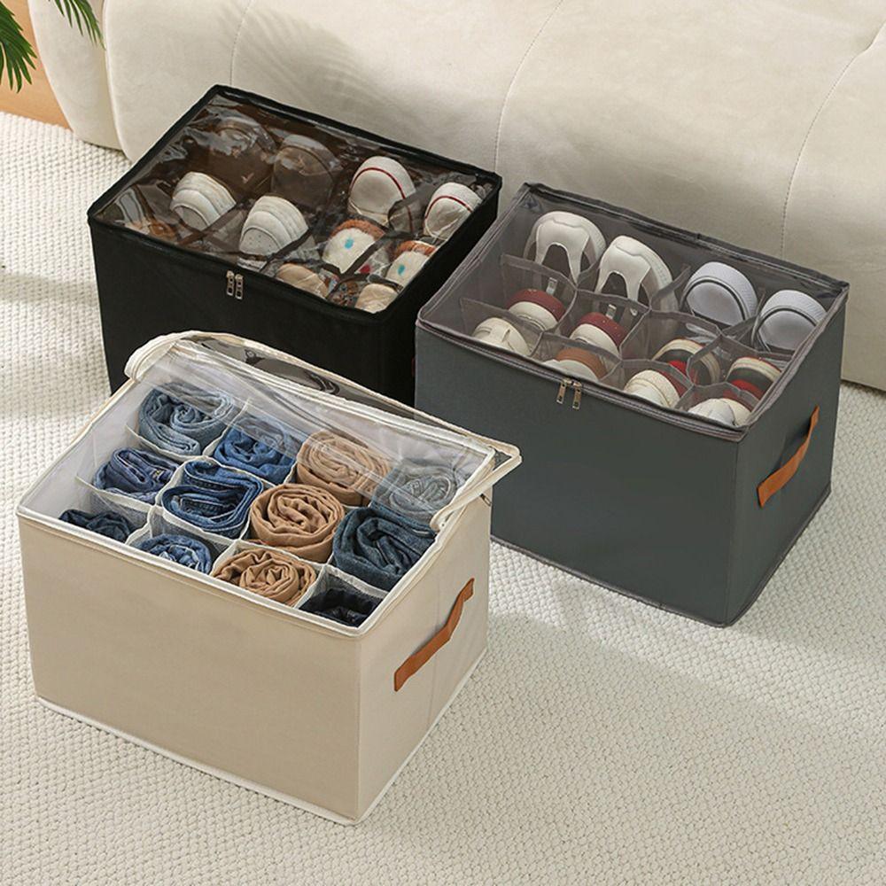 

Dustproof 12 Grids Shoes Storage Box Foldable Clothes Jeans Storage Box Home Closet чорний