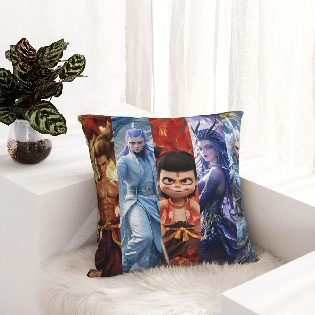 Nezha Birth Of The Demon Child Pillow Cases Ne Zha Cartoon Movie Cushion Covers Zippered Decor Pillowcover For Seat 40X40Cm