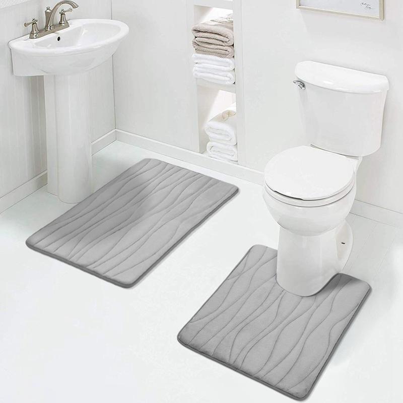 

Olanly 2 шт. Набор ковриков для ванной Нескользящий Впитывающий коврик для душа Мягкий коврик из пены с памятью Коврик для туалета U-образной формы Прямоугольный ковер Коврик для пола в ванной 43x61cm 51x61cm серый