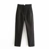 Women Solid Color High Waist Pockets Buttons Office Lady Orange Suit Pants Trousers