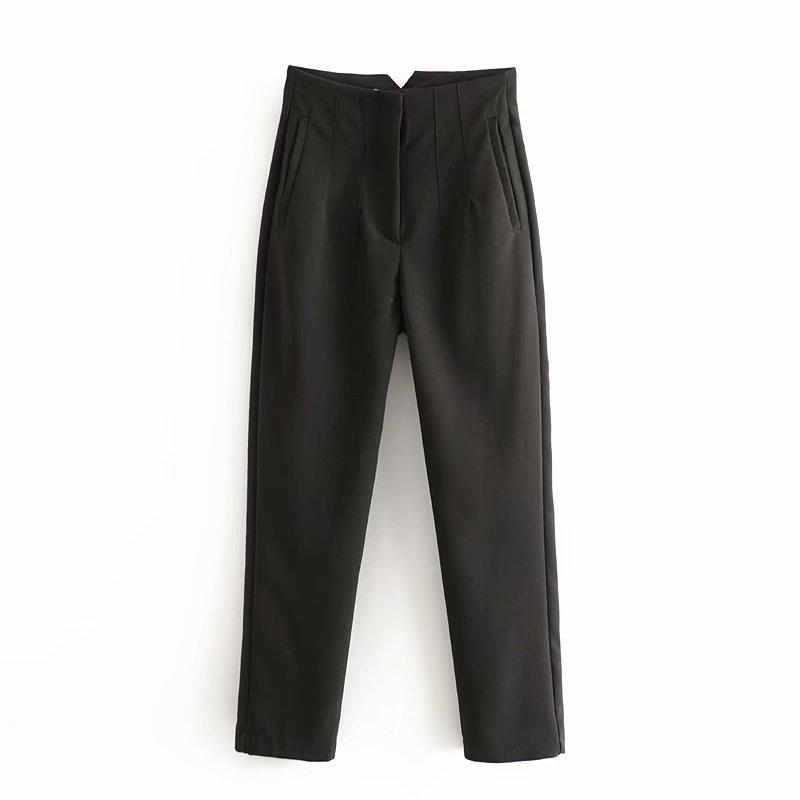 Women Solid Color High Waist Pockets Buttons Office Lady Orange Suit Pants Trousers