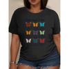 Camiseta de Mujer con Estampado de Mariposas Coloridas Cuello Redondo Manga Corta Casual Longitud Regular Moda Primavera Verano Top