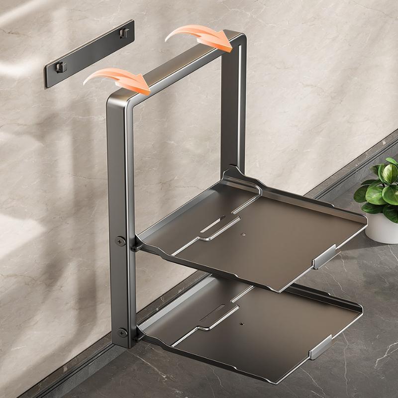 Kitchen Storage Rack - Multi-Functional 2/3 Tiered Wonder Rack With Serving Tray - No Drilling Required Foldable