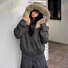 Womens Short Puffer Coat With Faux Fur Collar Winter Warm Hooded Cotton-Padded Jacket Streetwear Style