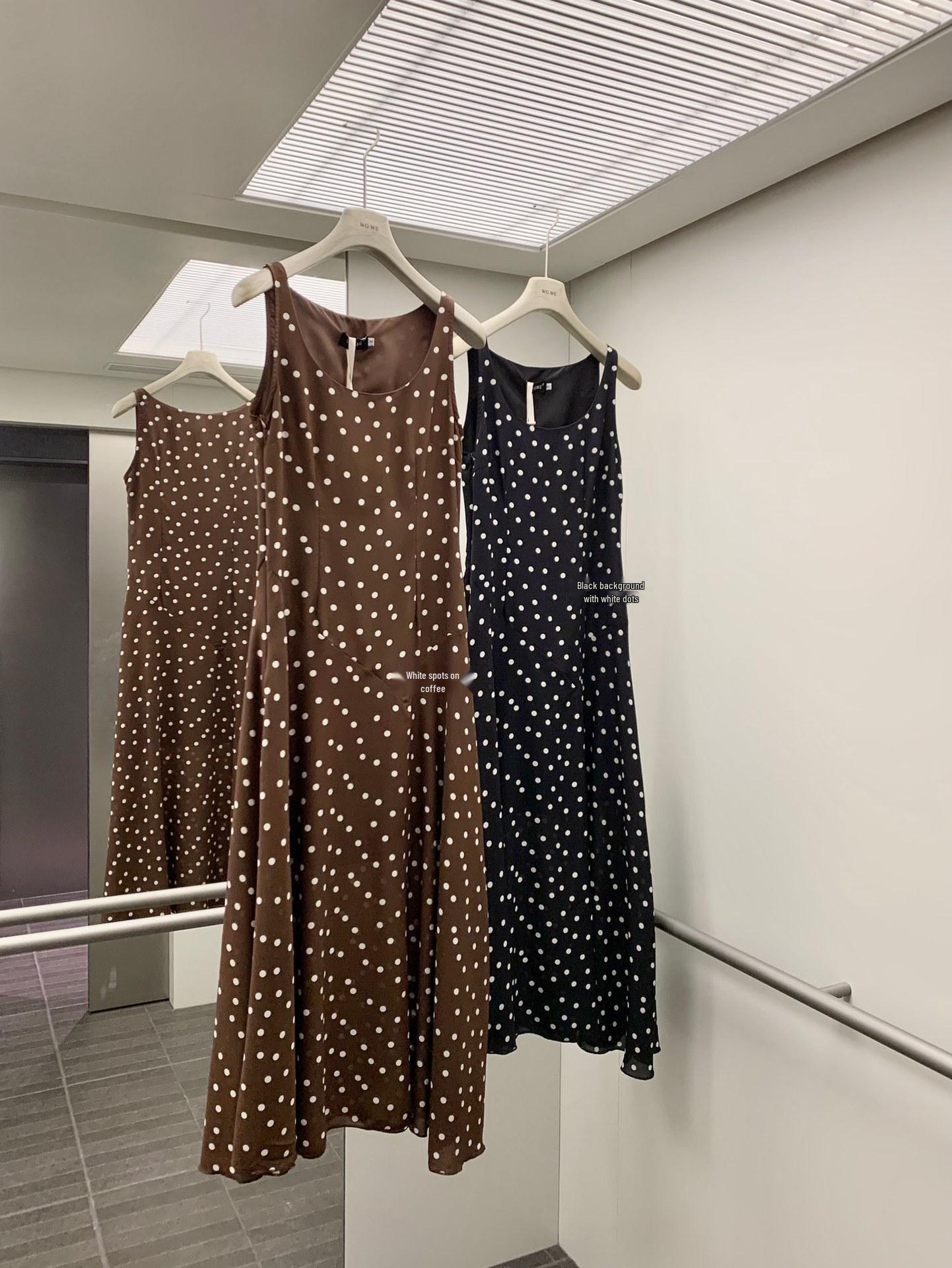 Guangzhou Women s Polka Dot Spaghetti Strap Slim Dress - Spring/Summer Trendy Long Fit Medium