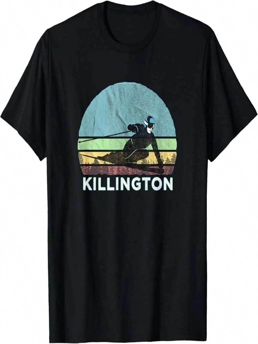 Иллюстрация горнолыжного курорта Killington_Ретро Винтаж Killington, VT Футболка S разноцветный