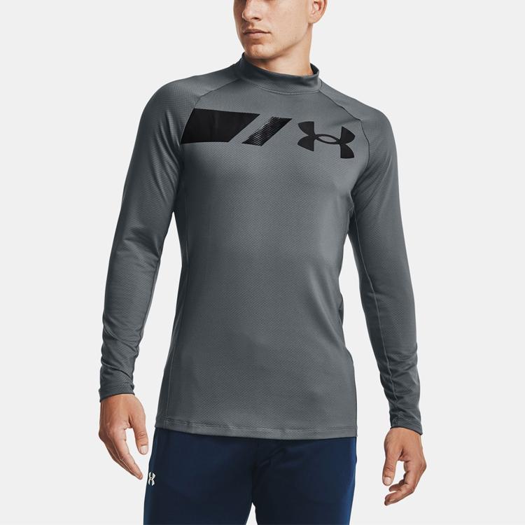 Under Armour Grid High Neck Long Sleeve Printed Logo Training Fitness Running Shirt Men tops Light-Asphalt-Gray 1357359-012