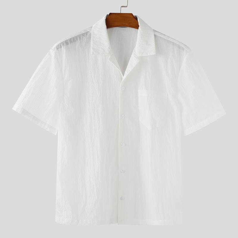 

INCERUN Oversized Men Short Sleeve Plaid Mesh Sheer Loose Tops Shirts 5XL